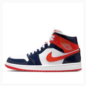 Nike Mid Cut Basketbol Ayakkabısı Air Jordan 1 Kadın Kırmızı Mavi | JD-896OU