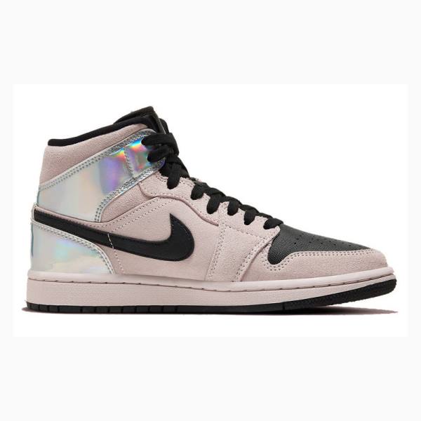 Nike Mid Cut Iridescent Basketbol Ayakkabısı Air Jordan 1 Kadın Pembe Siyah | JD-512EL