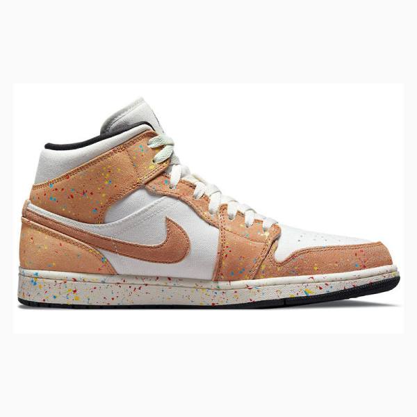 Nike Mid Cut SE Brushstroke Basketbol Ayakkabısı Air Jordan 1 Erkek Beyaz Kahverengi | JD-984IA