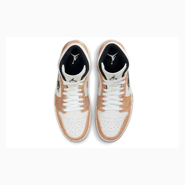 Nike Mid Cut SE Brushstroke Basketbol Ayakkabısı Air Jordan 1 Erkek Beyaz Kahverengi | JD-984IA