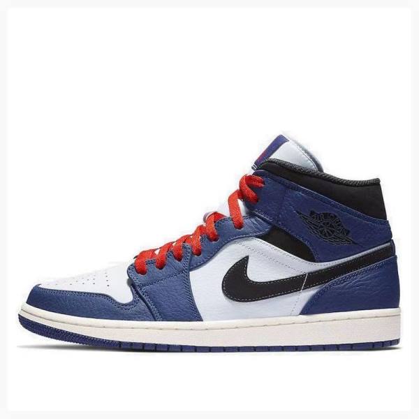 Nike Mid Cut SE Deep Royal Basketbol Ayakkabısı Air Jordan 1 Erkek Mavi Siyah | JD-672LJ