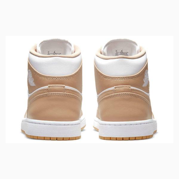 Nike Mid Cut Tan Gum Basketbol Ayakkabısı Air Jordan 1 Erkek Bej Rengi Beyaz | JD-672CJ