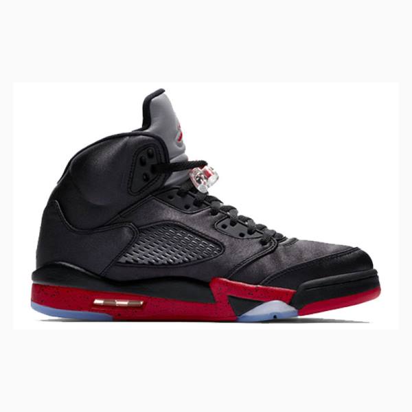 Nike Retro Satin Bred Basketbol Ayakkabısı Air Jordan 5 Erkek Siyah Kırmızı | JD-283MT